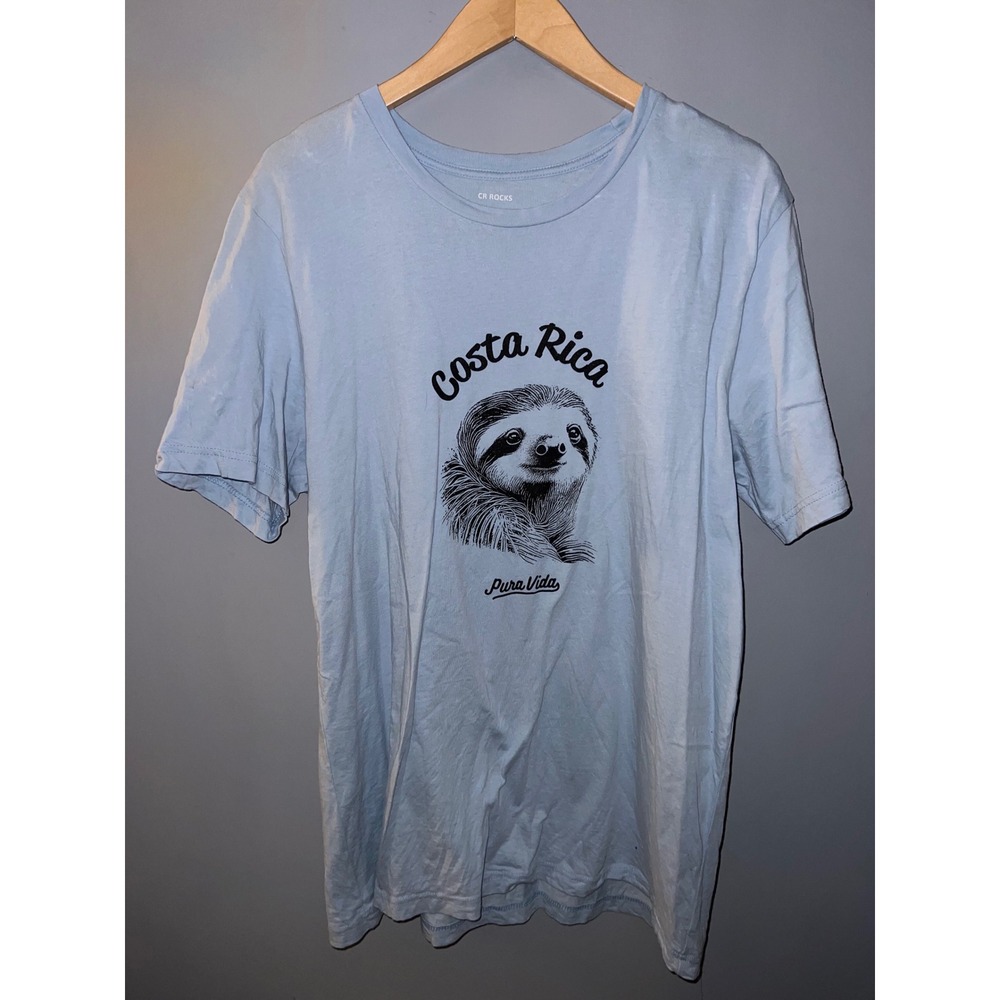 CR Rocks‎ Costa Rica Pura Vida Sloth Graphic Tee Light Blue XL Mens Short Sleeve